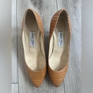 JIMMY CHOO Irena Lizard Embossed Leather Round Toe Pumps Heels 38½‎ Sand